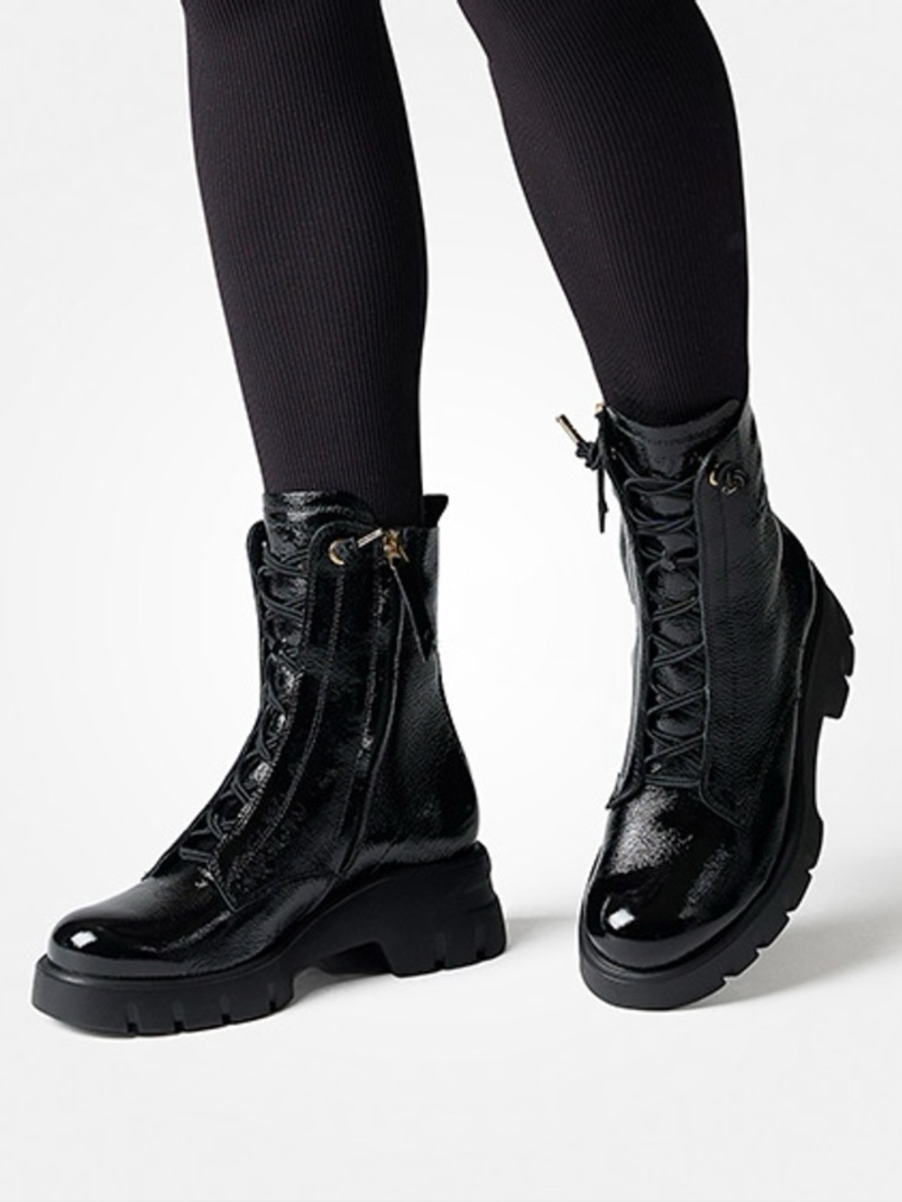 Paul Green Wicked Crinkle Patent Leather Black Ankle Boots